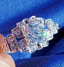 Load image into Gallery viewer, Genuine European cut Diamond Art Deco Engagement Ring Antique Platinum Designer Setting