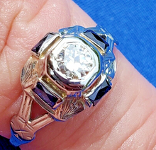 Load image into Gallery viewer, Earth mined Diamond Antique Engagement Ring Deco 18k White Gold Solitaire size 6