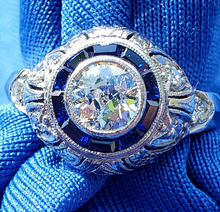 Load image into Gallery viewer, 1.40 carat Genuine Diamond Antique Engagement Ring Art Deco Platinum Solitaire setting size 5