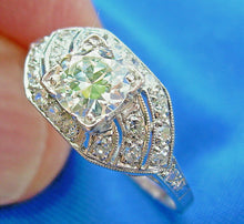 Load image into Gallery viewer, 1.30 carat Genuine European cut Diamond Deco Engagement Ring Antique Platinum Solitaire