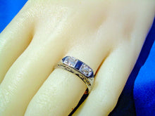Load image into Gallery viewer, EARTH MINED Diamond Sapphire Deco Wedding Band Unique Antique 18k White Gold Belais Ring