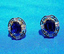 Load image into Gallery viewer, Earth mined Sapphire and Diamond Deco Design Earrings Button Studs 14k Gold
