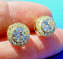 Load image into Gallery viewer, Earthmined Diamond Art Deco Bezel set Halo Studs Vintage Style Earrings 18k Gold