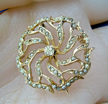 Load image into Gallery viewer, Genuine Diamond and pearl Antique Pendant Nouveau 14k Gold Floral Brooch