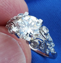 Load image into Gallery viewer, 1.85 Carat Earth mined Diamond Art Deco Engagement Ring Vintage Antique Platinum Solitaire