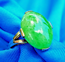 Load image into Gallery viewer, Earth mined green Jade Deco Engagement Ring Antique Hand Crafted Solitaire 14k Gold