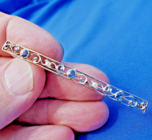 Load image into Gallery viewer, Earth mined Sapphire and Pearl Deco Brooch 14k gold Antique Geometric Design Bar Pin