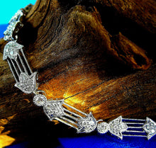 Load image into Gallery viewer, Genuine Diamond Deco Line Tennis Bracelet Elegant Vintage 18K White Gold Design