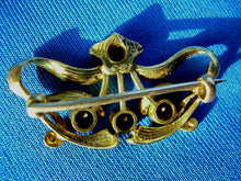 Load image into Gallery viewer, Art Deco Red Spinel Demantoid Garnet Nouveau Brooch 14k Gold Antique Pin
