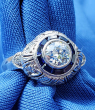 Load image into Gallery viewer, 1.40 carat Genuine Diamond Antique Engagement Ring Art Deco Platinum Solitaire setting size 5