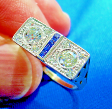Load image into Gallery viewer, Genuine 1.05 carat European Diamond Sapphire Art Deco Engagement Ring Antique Toi et moi Size 8.5