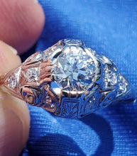 Load image into Gallery viewer, 0.70 carat Earth mined European cut Diamond Deco Engagement Ring Vintage Platinum Solitaire