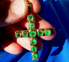 Load image into Gallery viewer, Earth Mined EMERALD Deco Cross Pendant Elegant Design Charm Solid 14k Gold