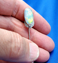 Load image into Gallery viewer, Earth mined Black Opal Art Deco Diamond Pin 1920s Antique Platinum
