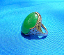 Load image into Gallery viewer, Earth mined 25 Carat Antique Green JADE Engagement Ring Art Deco 14k Rose Gold