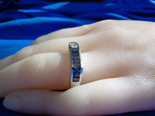 Load image into Gallery viewer, Earth mined Diamond Sapphire Deco Style Engagement Ring Wedding Band 14k White Gold