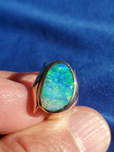 Load image into Gallery viewer, Genuine Black Opal Deco Ring Designer one of a kind 14k Gold Setting size 6.25