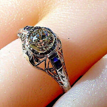 Load image into Gallery viewer, Earth mined European cut Diamond Art Deco Platinum Engagement Ring. Vintage Antique Natural Diamonds Solitaire