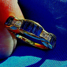 Load image into Gallery viewer, Earth mined Sapphire Diamond Deco Wedding Band Unique Anniversary Ring 18k Gold