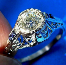 Load image into Gallery viewer, Earth mined European cut Diamond Art Deco Platinum Engagement Ring. Vintage Antique Natural Diamonds Solitaire