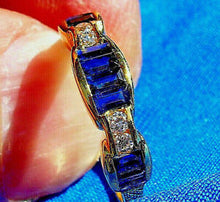 Load image into Gallery viewer, Earth mined Sapphire Diamond Deco Wedding Band Unique Anniversary Ring 18k Gold