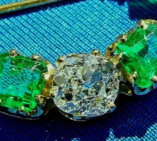 Load image into Gallery viewer, 10.2 carat Genuine Earth mined Cushion cut Diamond and Emerald Circle Deco Brooch Antique 18k Gold setting