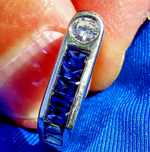 Load image into Gallery viewer, Earth mined Diamond Sapphire Deco Style Engagement Ring Wedding Band 14k White Gold
