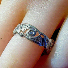 Load image into Gallery viewer, Genuine Diamond Deco Band Antique Platinum Eternity Anniversary Ring size 8