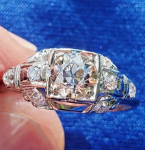 Load image into Gallery viewer, 1.15 carat Earth mine European cut Diamond Deco Engagement Ring Vintage White Gold Solitaire