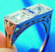 Load image into Gallery viewer, Genuine 1.05 carat European Diamond Sapphire Art Deco Engagement Ring Antique Toi et moi Size 8.5