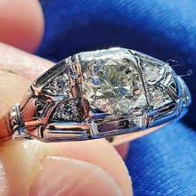 Load image into Gallery viewer, Earth mined 0.58 carat Diamond Deco Engagement Ring Antique Solitaire 14k Gold Size 6.5