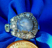 Load image into Gallery viewer, Earth mined 2 carat Star Sapphire Diamond Deco Engagement Ring Unique White gold Setting