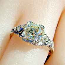 Load image into Gallery viewer, 1.53 carat Earth mined Diamond Deco Engagement Ring Antique Platinum Solitaire size 5.5