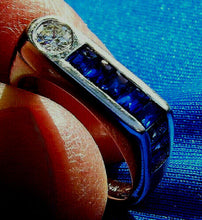 Load image into Gallery viewer, Earth mined Diamond Sapphire Deco Style Engagement Ring Wedding Band 14k White Gold