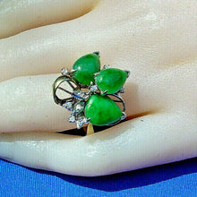 Load image into Gallery viewer, Genuine Jade and Diamond Antique Ring Unique Design Art Deco Solid 14k Gold Setting