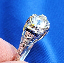 Load image into Gallery viewer, 1.41 Carat Earth mined Diamond Sapphire Antique Engagement Ring European Art Deco Platinum Solitaire