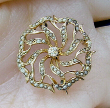 Load image into Gallery viewer, Genuine Diamond and pearl Antique Pendant Nouveau 14k Gold Floral Brooch