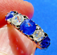 Load image into Gallery viewer, 1.24 carat Earth mined Cushion cut Diamond and Sapphire Deco Ring Antique Wedding Band 14k