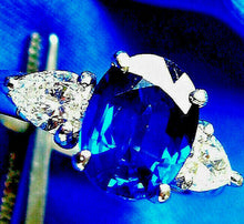 Load image into Gallery viewer, 2.70 carat Earth mined Sapphire and Diamond Deco Engagement Ring Platinum Solitaire size 5.5