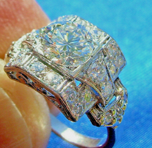 Load image into Gallery viewer, Elegant Earth mined 1.60 carat Diamond Art Deco Engagement Ring Antique Platinum Solitaire size 6.5