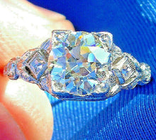 Load image into Gallery viewer, 1.53 carat Earth mined Diamond Deco Engagement Ring Antique Platinum Solitaire size 5.5