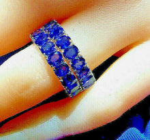 Load image into Gallery viewer, Genuine 9 carat Sapphire Wedding Band 14k White Gold Deco Eternity Anniversary Ring