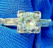 Load image into Gallery viewer, Earth mined Diamond Art Deco Engagement Ring Antique Platinum Solitaire 0.52 carat