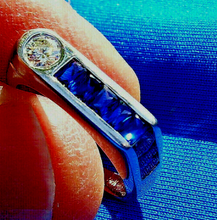 Load image into Gallery viewer, Earth mined Diamond Sapphire Deco Style Engagement Ring Wedding Band 14k White Gold
