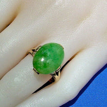 Load image into Gallery viewer, Earth mined green Jade Deco Engagement Ring Antique Hand Crafted Solitaire 14k Gold