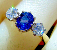 Load image into Gallery viewer, 1.12 carat Genuine Sapphire Diamond Deco Engagement Ring Vintage 14k Gold Setting