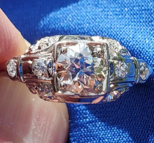 Load image into Gallery viewer, 1.15 carat Earth mine European cut Diamond Deco Engagement Ring Vintage White Gold Solitaire