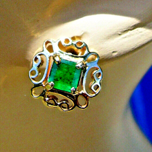 Load image into Gallery viewer, 1 carat Earth mined Emerald Deco Earrings Unique Vintage Design Ear Studs 14k Gold