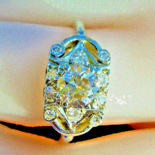 Load image into Gallery viewer, Genuine European Diamond Deco Engagement Ring Vintage Style 14k White Gold setting