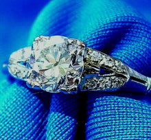 Load image into Gallery viewer, Earth mined European Diamond Deco Engagement Ring Vintage Design 14k White Gold Solitaire